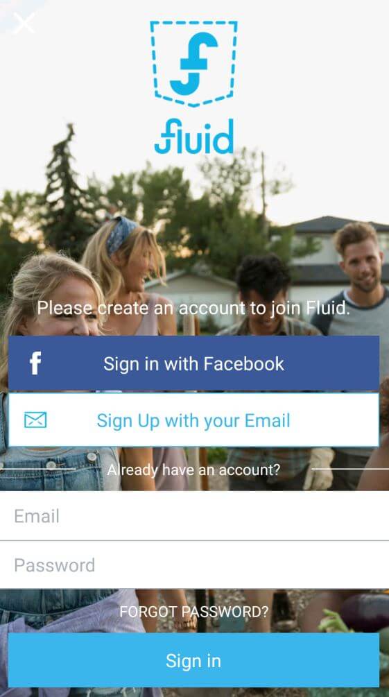 Fluid App Review - Log In / Sign In Screen