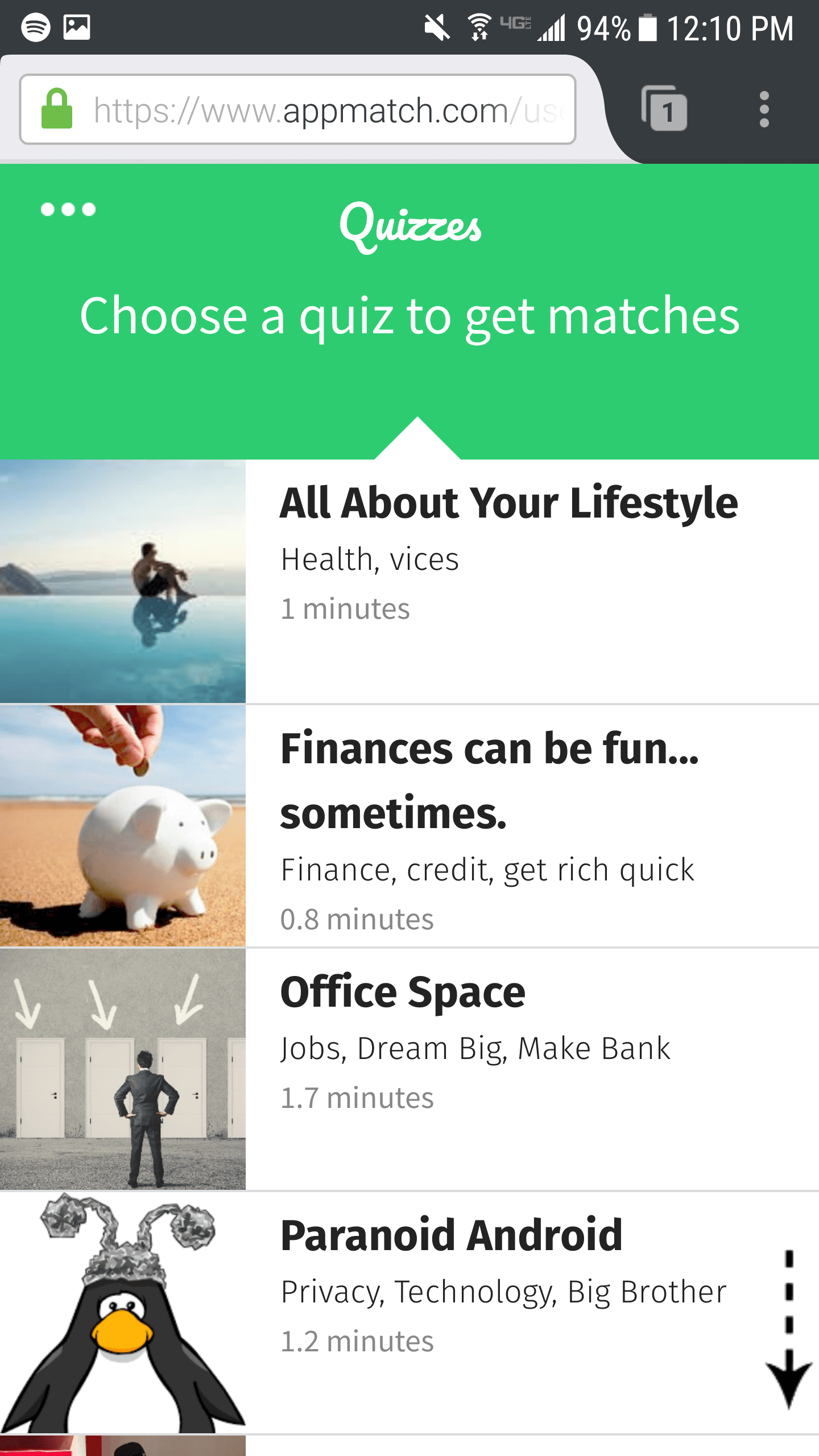 AppMatch Review - Quizzes Menu