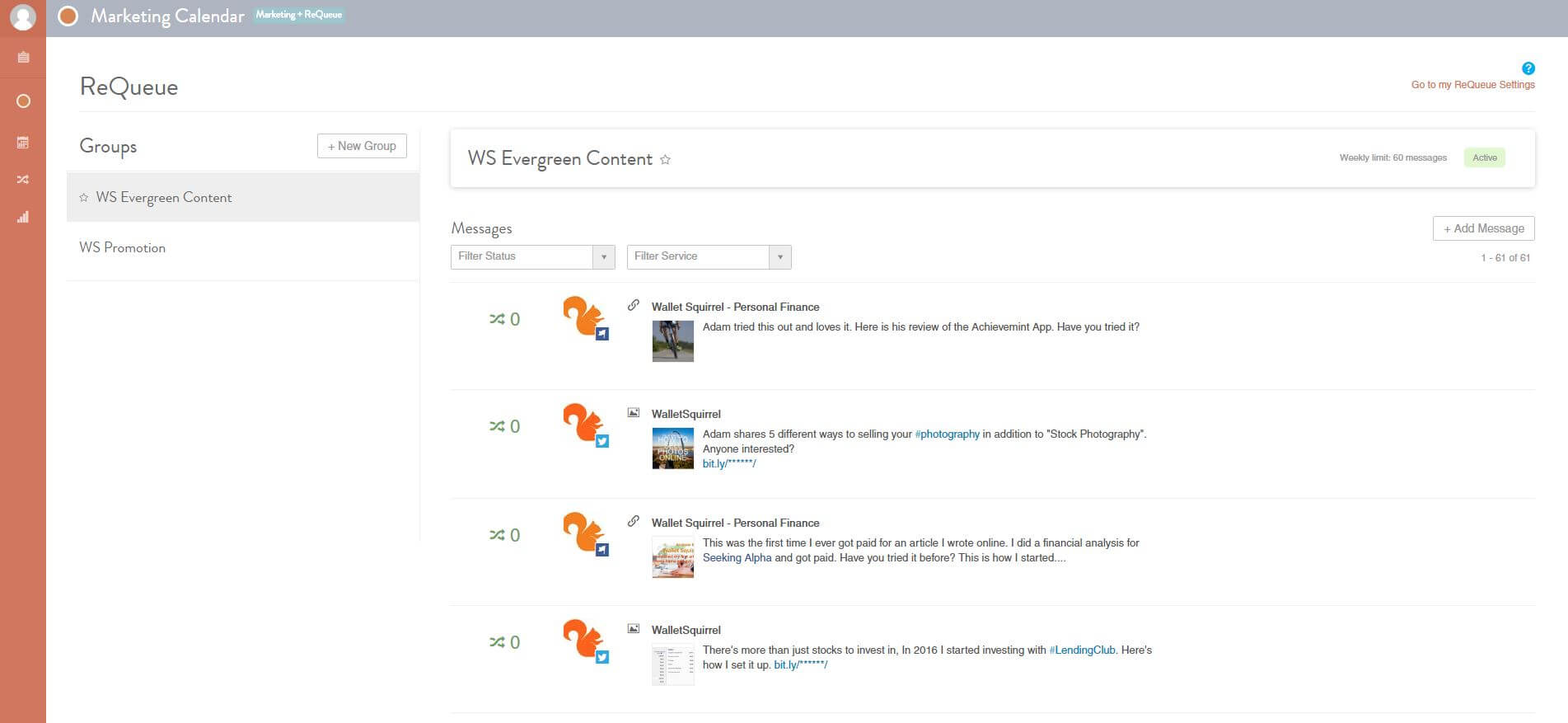 CoSchedule Review ReQueue Categories Screenshot