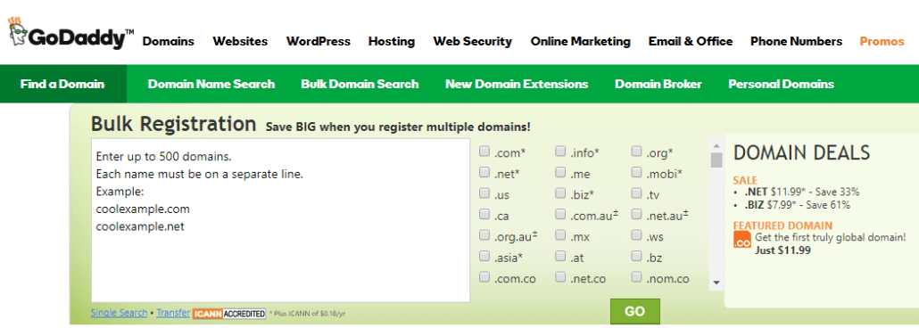 GoDaddy Bulk Search find finding the right domains for Domain Flipping