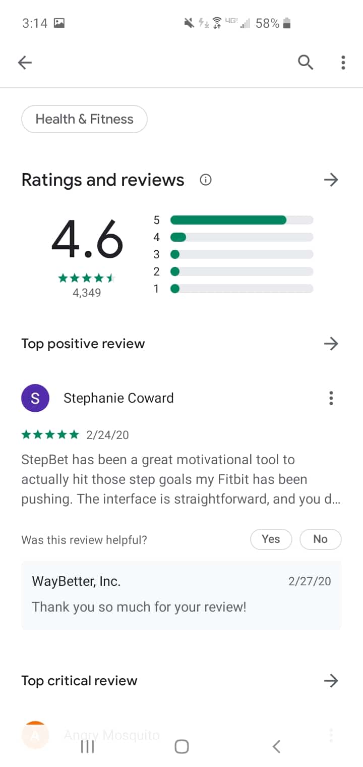 Reviews of the StepBet App.